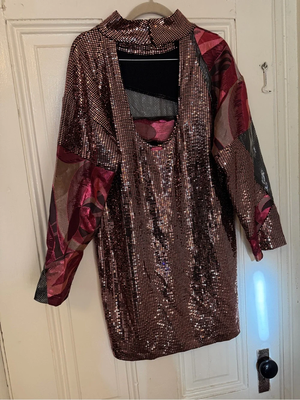 Stunning custo Barcelona patchwork Sequin dress in rose gold and Pink size 6 nwt